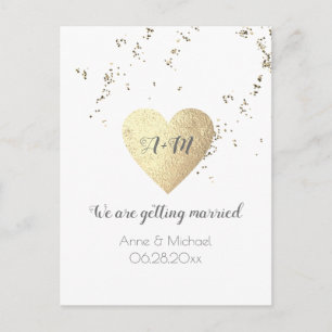 Faire-part une carte postale mariage très simple avec un coeu