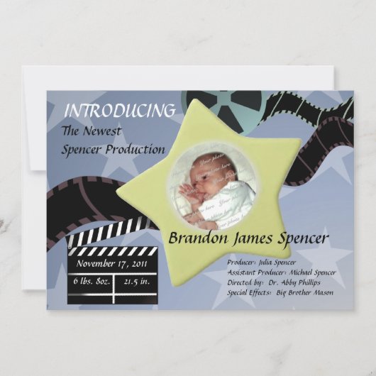 Faire-part Une étoile est née/ Bleue (Devant)