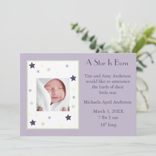 Faire-part Une étoile est née (lavande) (Debout devant)