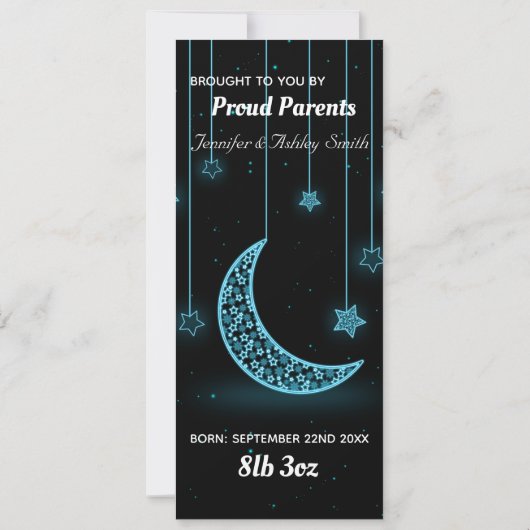 Faire-part Une étoile est née Lune et étoiles naissance perso (Dos)