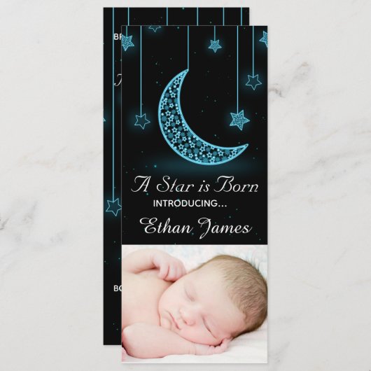 Faire-part Une étoile est née Lune et étoiles naissance perso (Devant / Derrière)