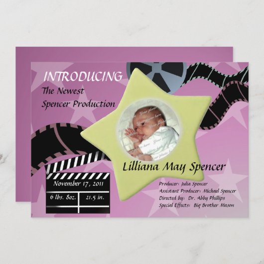 Faire-part Une étoile est née/ rose (Devant / Derrière)