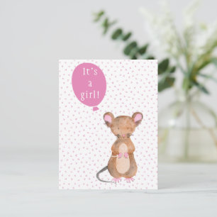 Faire-part Une fille.   Carte postale Cute Woodland Mouse