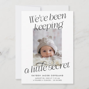 Faire-part Une petite photo blanche moderne de naissance secr