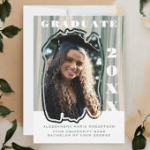 Faire-part Une photo blanche sauge vert beige étudiant