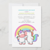 Faire-part Unicorne Magique Et Rainbow Fun Mariage Gay (Devant)