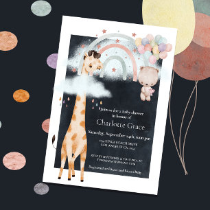 Faire-part Unisex Giraffe et Baby shower arc-en-ciel
