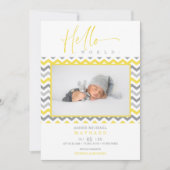 Faire-part Unisex Jaune Grey Zigzag Hello World Nouveau-né (Devant)