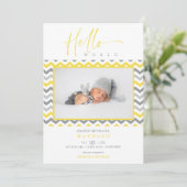 Faire-part Unisex Jaune Grey Zigzag Hello World Nouveau-né (Debout devant)