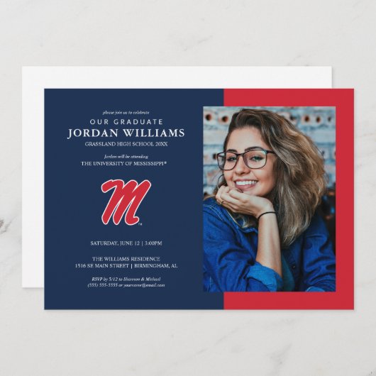 Faire-part Université du Mississippi | Script M (Devant / Derrière)