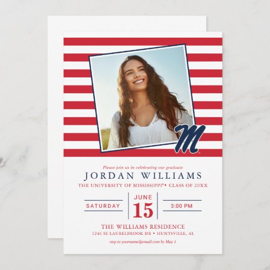 Faire-part Université du Mississippi | Script M (Devant / Derrière)