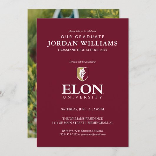 Faire-part Université Elon (Devant / Derrière)