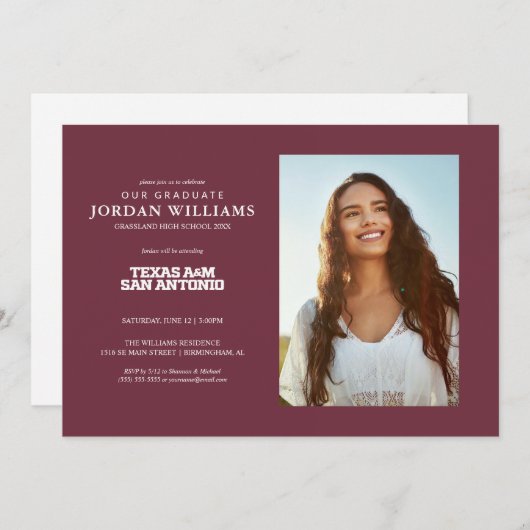 Faire-part Université Texas A&M de San Antonio (Devant / Derrière)