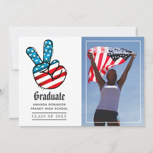 Faire-part USA Peace Sign Photo Graduation (Devant)