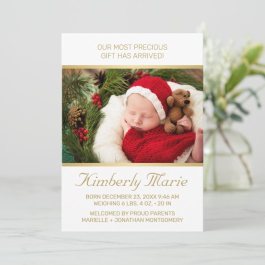 Faire-part Vacances bébé naissance élégante Gold Script avec (Debout devant)