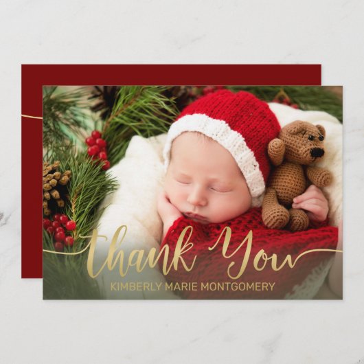 Faire-part Vacances bébé naissance or Script Typographie roug (Devant / Derrière)