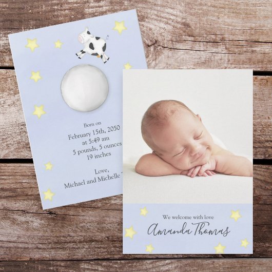 Faire-part Vache à l'aquarelle simple bébé a sauté par-dessus