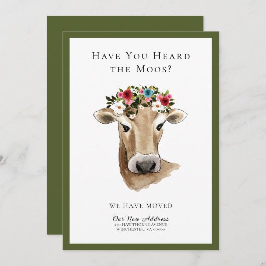 Faire-part Vache mignonne simple Nous avons déplacé une nouve (Devant / Derrière)