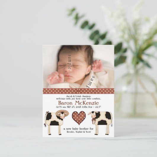 Faire-part Vaches laitières mignonnes Nouveau bébé GARÇON ave (Debout devant)