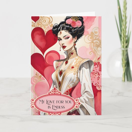 Faire-part Valentine Lady dans Elegant Blanc et Rouge Gown (Devant)