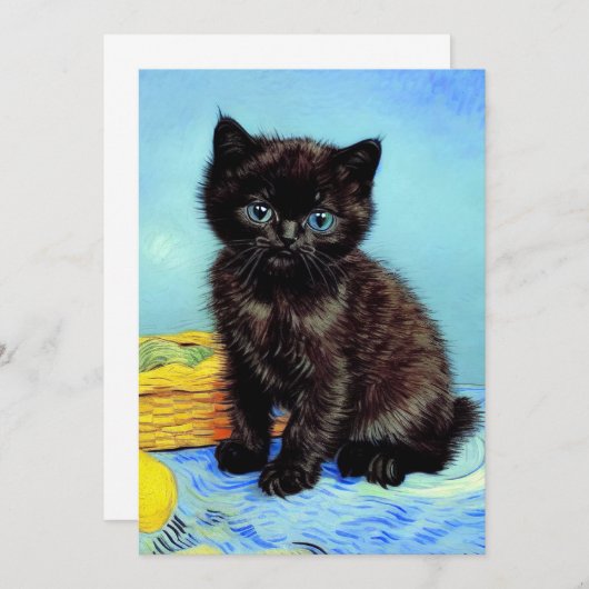 Faire-part Van Gogh Black Kitten avec fils (Devant / Derrière)