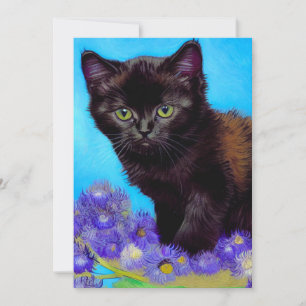 Faire-part Van Gogh Chat et fleurs