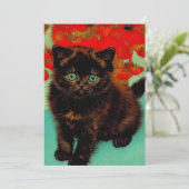 Faire-part Van Gogh Chat noir Fleurs rouges (Debout devant)