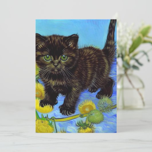 Faire-part Van Gogh Style Chat avec tournesol (Debout devant)