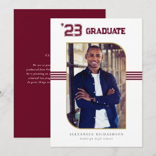 Faire-part Varsity Letterman Red & Gold Graduation Photo