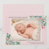 Faire-part Végétal Holly Bouquet Photo Vacances Rose Naissanc (Devant / Derrière)