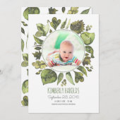 Faire-part Végétation Wreath Peint Nouveau-né Photo Naissance (Devant / Derrière)