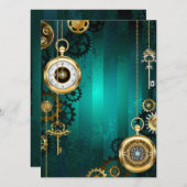 Faire-part Veille bijoux Steampunk sur un Arrière - plan vert (Devant / Derrière)