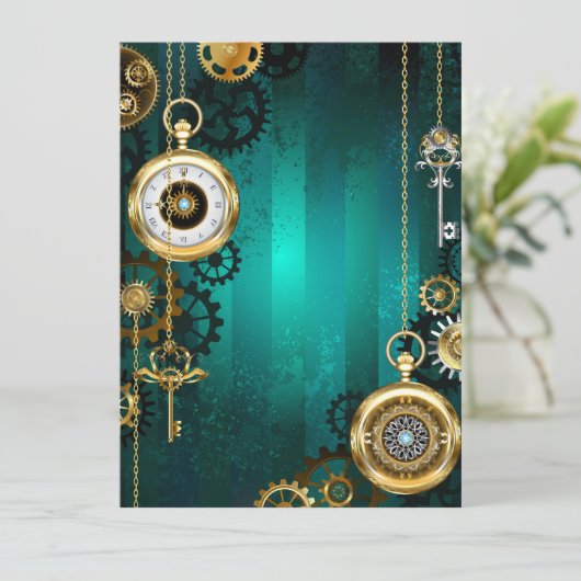 Faire-part Veille bijoux Steampunk sur un Arrière - plan vert (Debout devant)