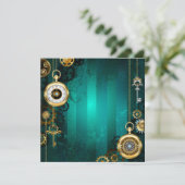 Faire-part Veille bijoux Steampunk sur un Arrière - plan vert (Debout devant)