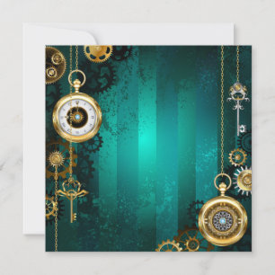 Faire-part Veille bijoux Steampunk sur un Arrière - plan vert