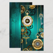 Faire-part Veille bijoux Steampunk sur un Arrière - plan vert (Devant / Derrière)