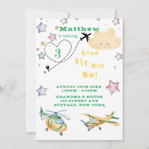 Faire-part Venez Voler Avec Moi Avions Garçon Anniversaire Fê