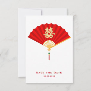Faire-part Ventilateur chinois et double bonheur   Mariage ch