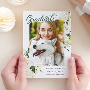 Faire-part Verdure Rose blanche Florale Graduation