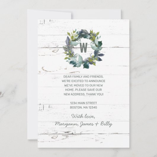 Faire-part Verdure rustique Laurel Wreath Family Moving (Dos)