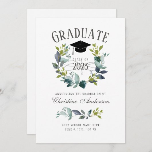 Faire-part Verdure rustique Wreath Black Grad Casquette Grad  (Devant / Derrière)