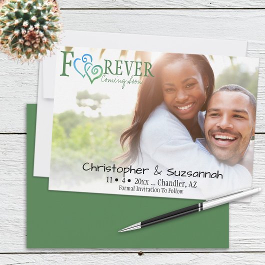 Faire-part Vert Bleu Coeurs Liés Jamais Enregistrer La Date