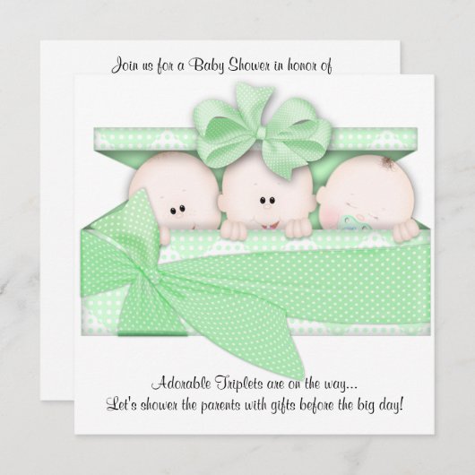 Faire-part vert d'invitation de baby shower de (Devant / Derrière)