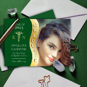 Faire-part Vert |Diplômé en or Vague Caduceus RN Infirmière G