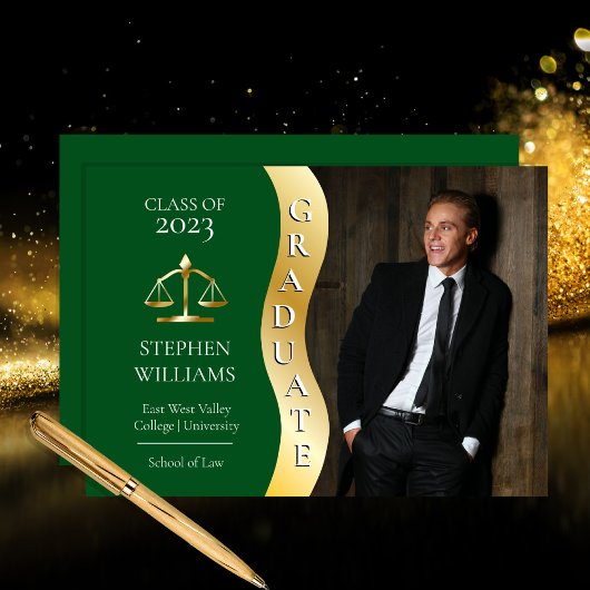 Faire-part Vert Dk | Diplômé d'or Wave Law Justice Grad