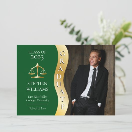 Faire-part Vert Dk | Diplômé d'or Wave Law Justice Grad (Debout devant)