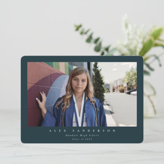 Faire-part Vert foncé Simple Moderne Simple Photo Graduation (Debout devant)