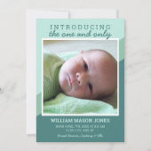 Faire-part Vert moderne Introduction photo bébé (Devant)