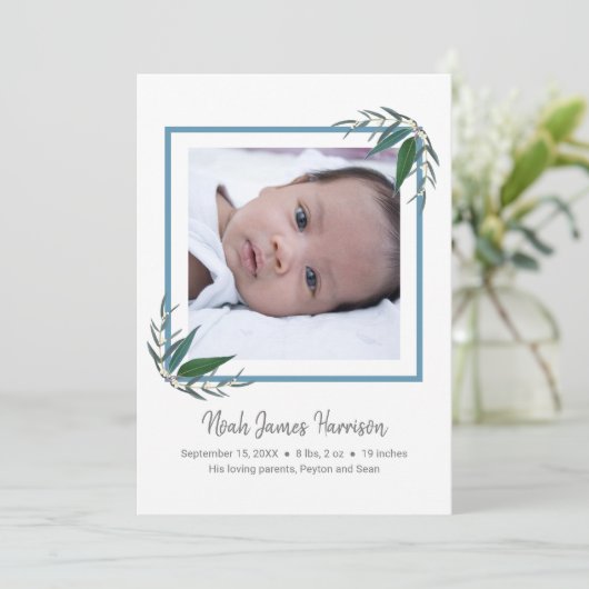 Faire-part Vert moderne Nouveau bébé garçon photo naissance (Debout devant)