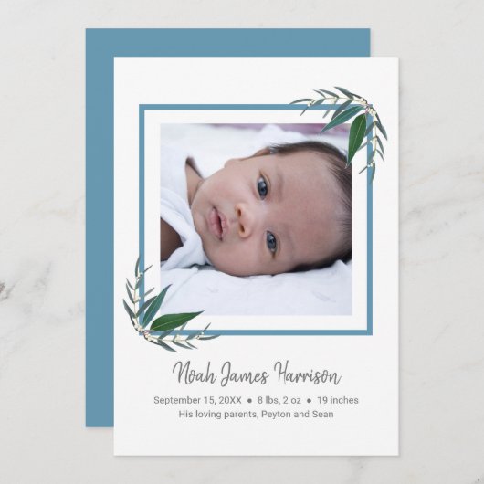 Faire-part Vert moderne Nouveau bébé garçon photo naissance (Devant / Derrière)